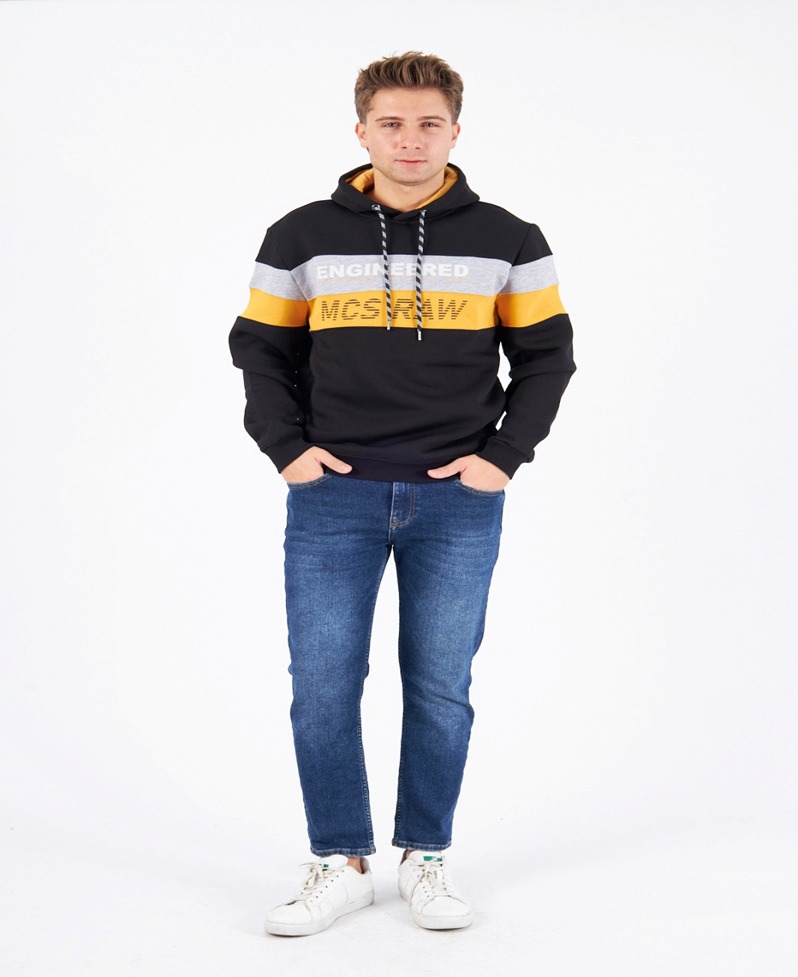 MCS Raw Black Hoodie with Yellow and Grey  Band