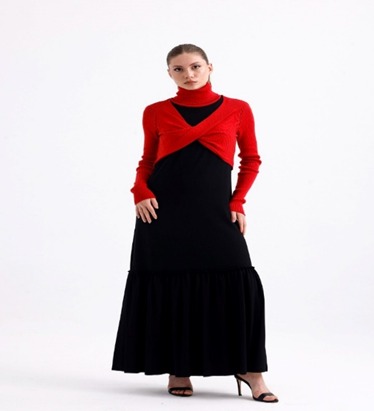 Jersey Long Maxi  Dress with  Knitted  Top