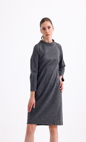Woven Midi Stand Up Collar Dress