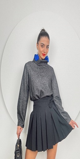 Melange Roll On NECK LONG SLEEVE OVERSİZE TOP