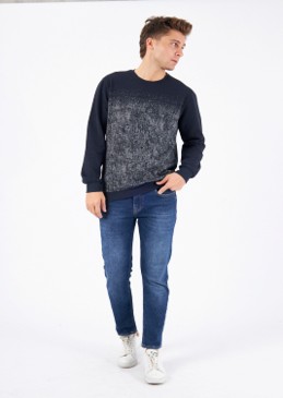 Woven Round Neck Shirt Navy-White