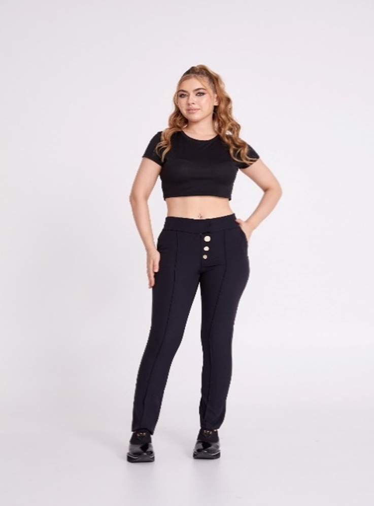 Woven Casual Pants With Front Buttons