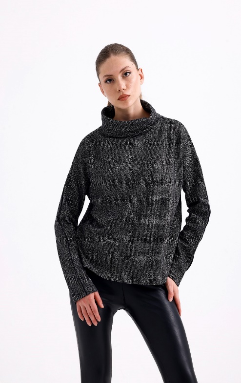 Roll Neck  Long Sleeve Woven Top
