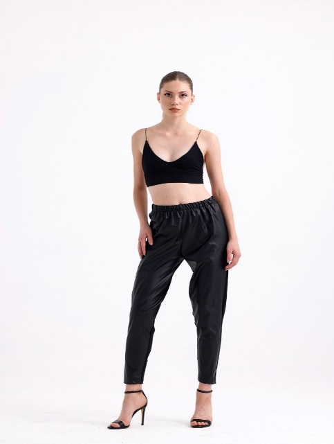 Front Ponting  Mixture PU Pants