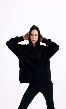 Black Jersey Long Sleeve Hoodie