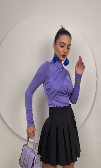 Woman Purple Long Sleeve Body Crop Top