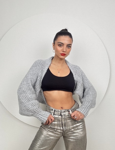 Grey Melange Crop Cup Top