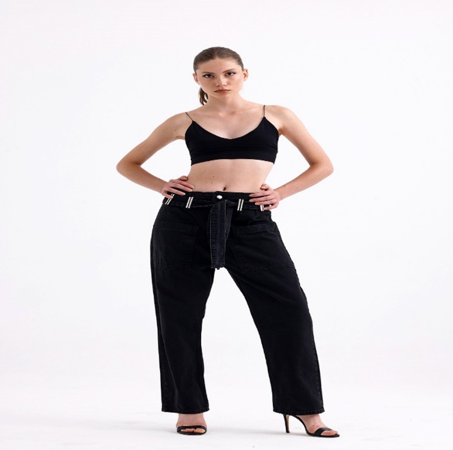 Oversize Silver Belted Denim Front Zip