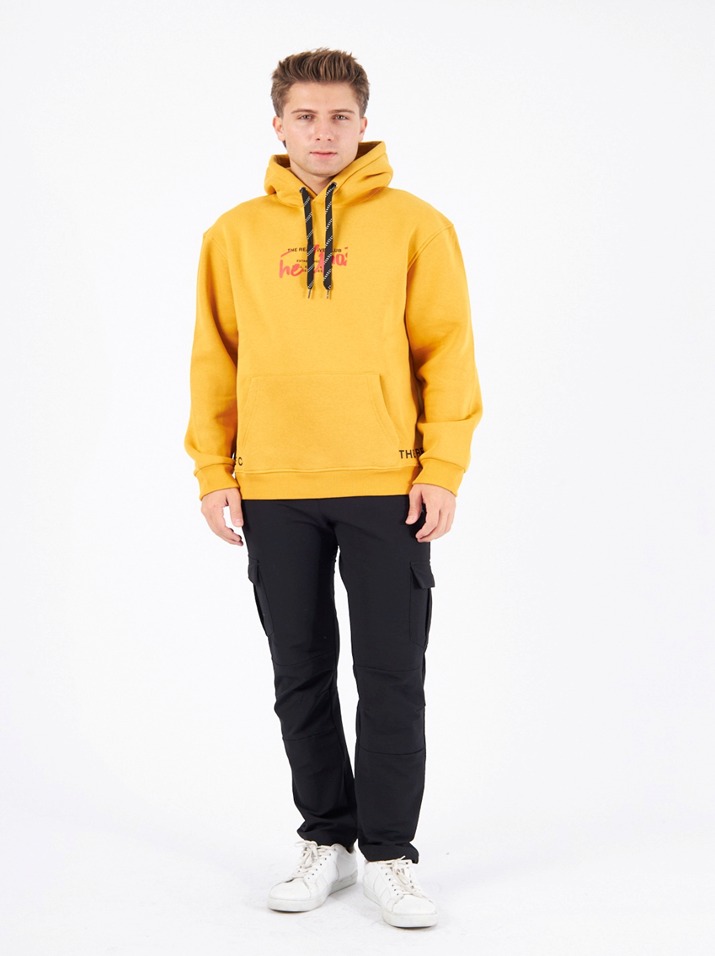 Reactive Print Cangoro Pockets Hoodie Yellow