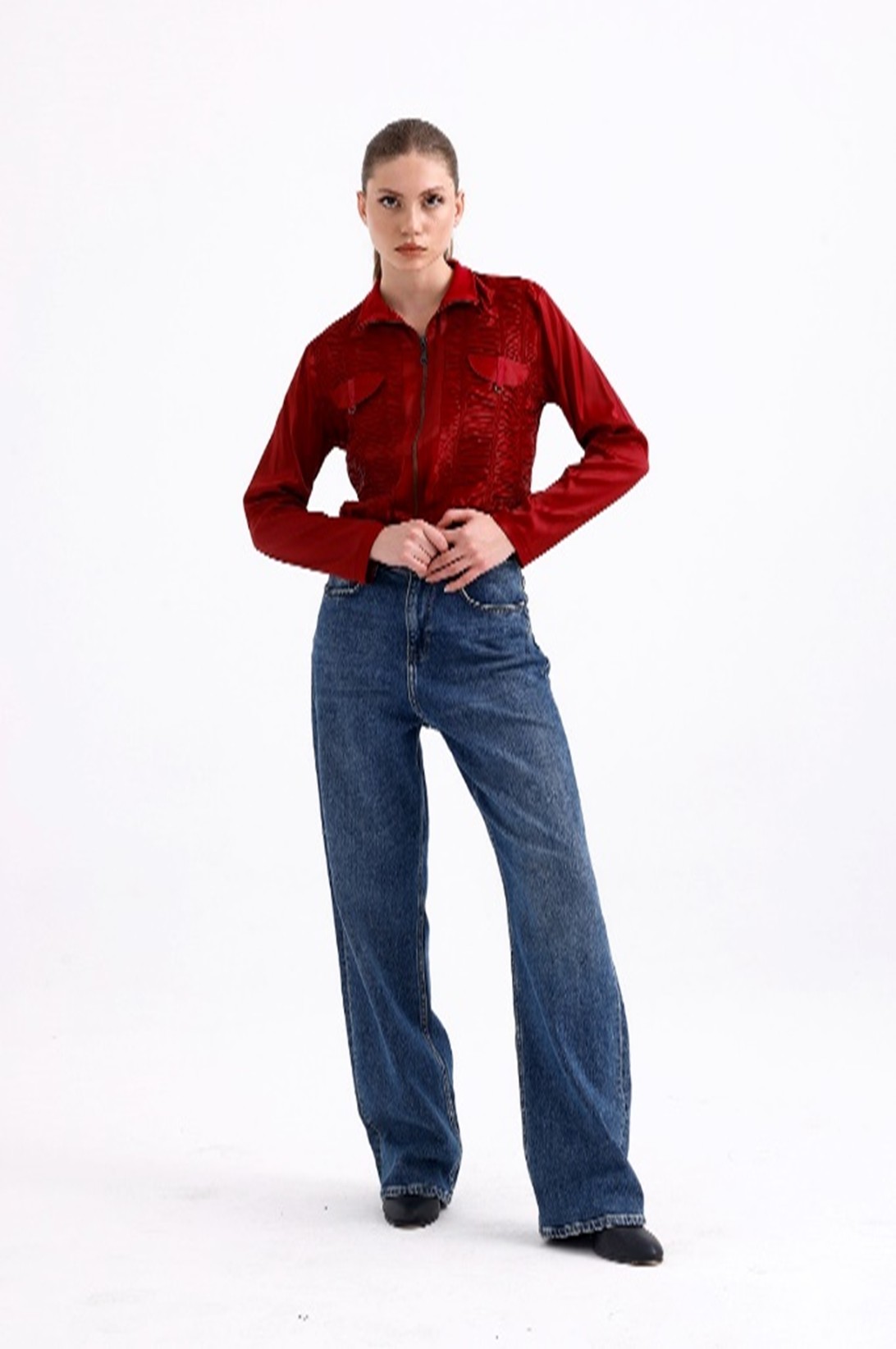 Front Zip Through Crop Woven Jacket